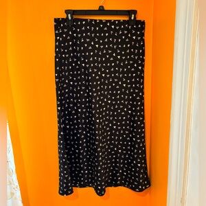 LOFT Black Maxi Skirt with White Heart Print